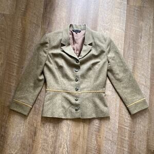 Tara Jarman Wool Olive Green & Brown Blazer Size 8 (38) Runs Small!!!